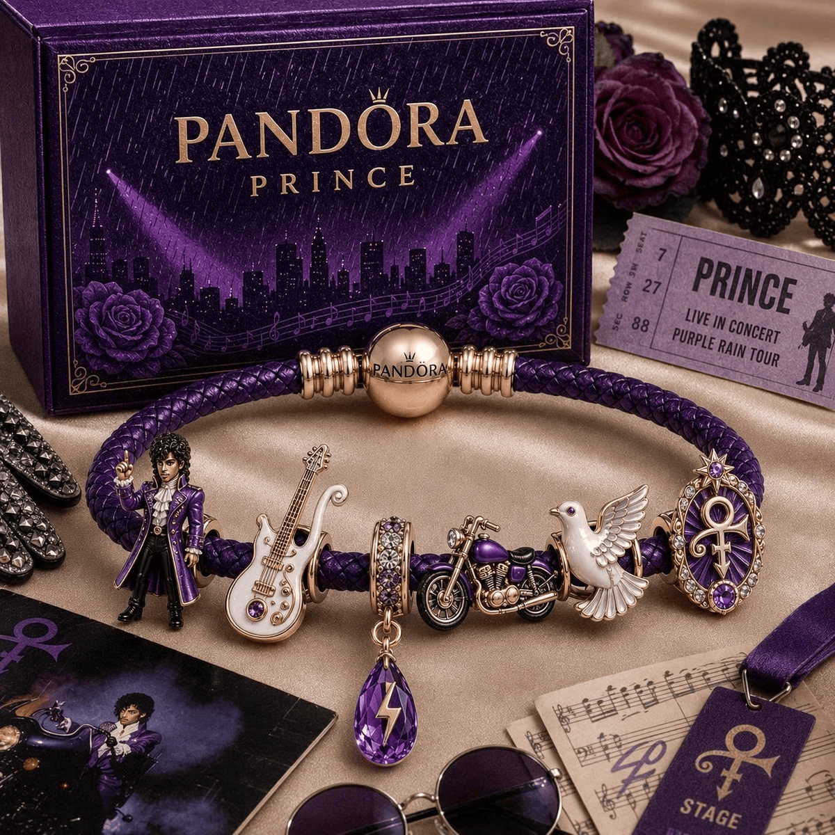 PRCE round braided leather cord Charm Bracelet Set NHVH
